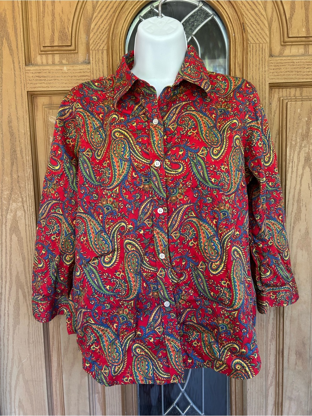 Lauren Ralph Lauren Red Paisley Top with Multicolor Print LP